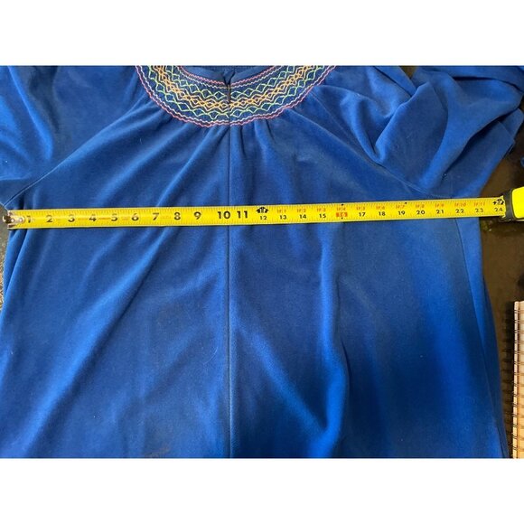 Vintage 80s Vanity Fair Royal Blue Full Zip Embroidered Collar Maxi Robe Sz L - Picture 8 of 9